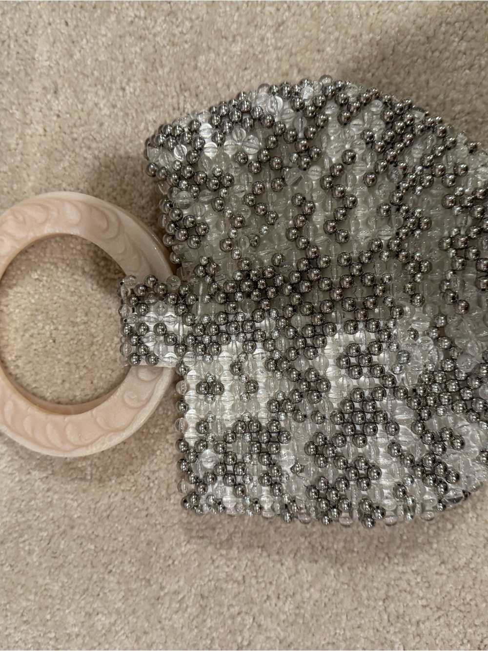 Cleobella Silver Beaded Mini Bag with Cream Handle